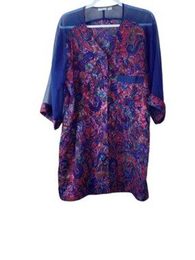 Vintage Bianca Womens Mini Sleep Shirt Red Blue Paisley Floral L